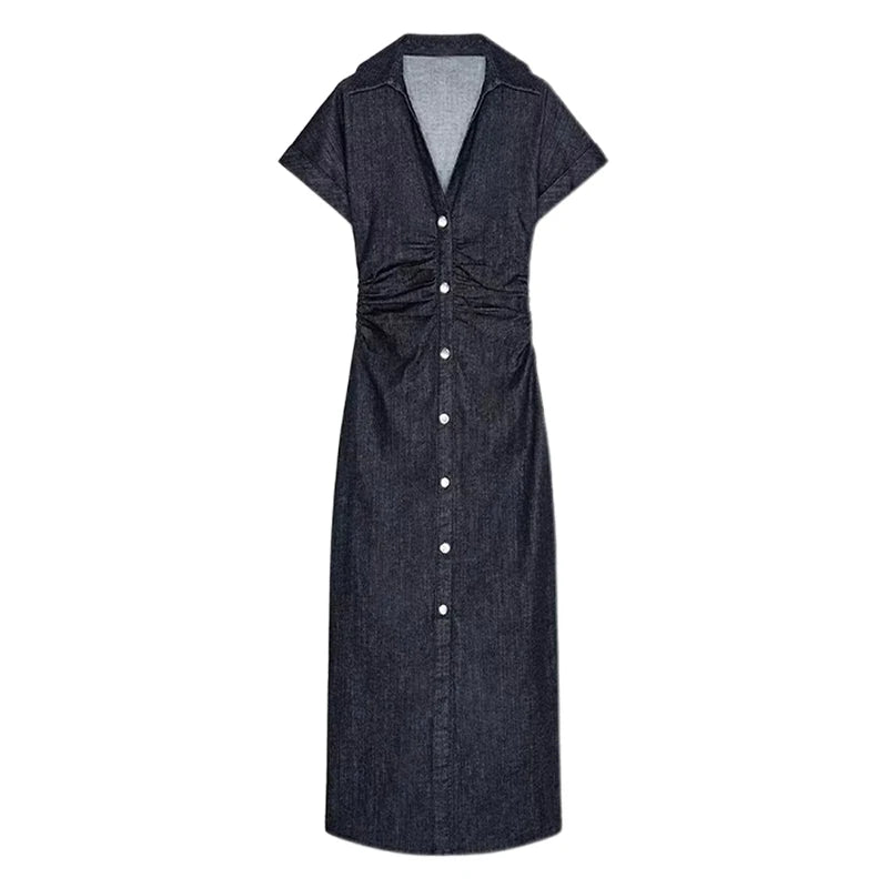 5 a Robe Denim "Élégance Boutonnée"